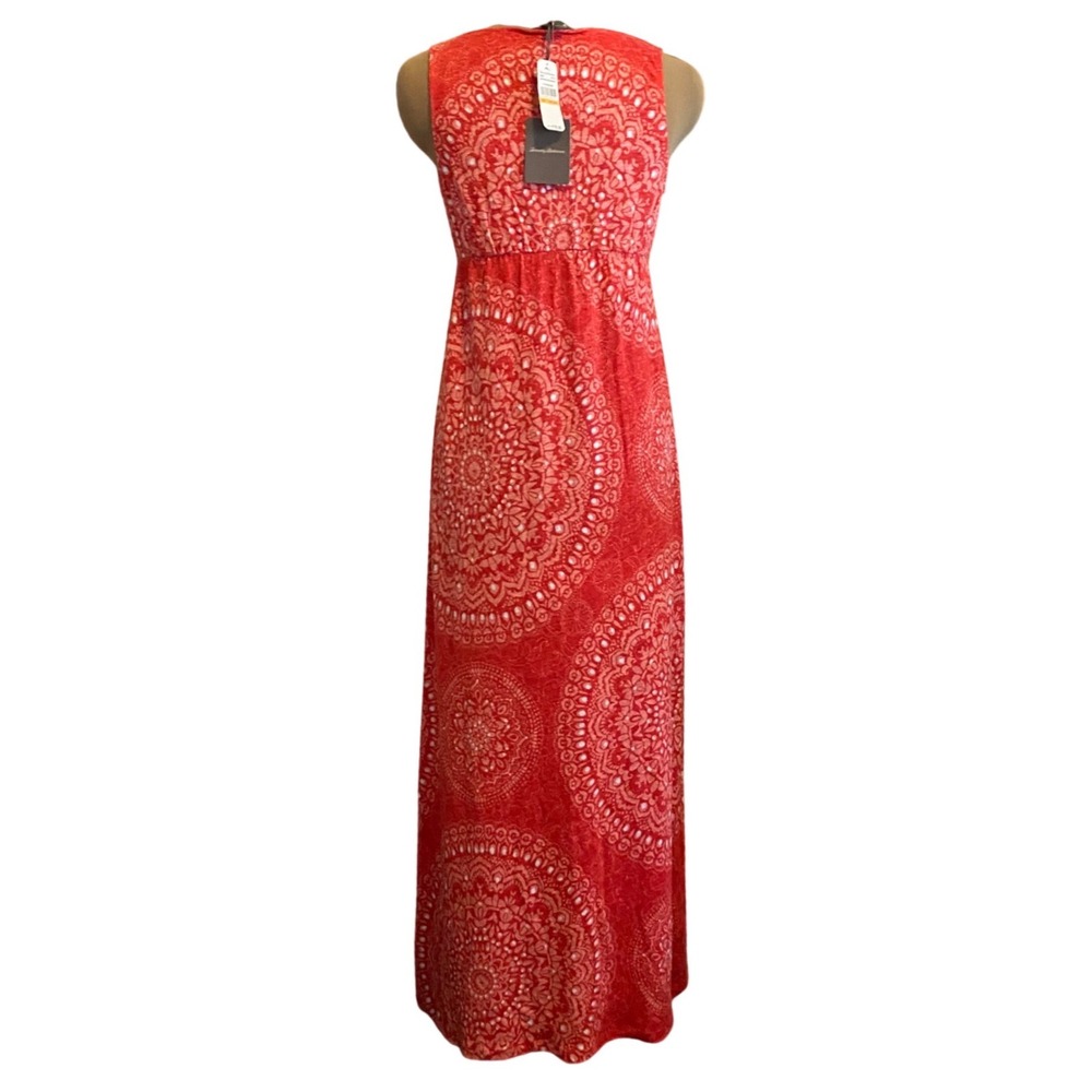 New Tommy Bahama Maxi Dress Boho Dahlia Medallion Women 100% Linen Red S 4/6 - Picture 7 of 7